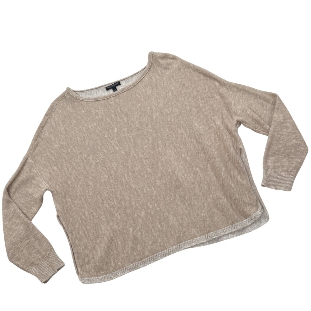 Eileen Fisher Organic Linen Knit Sweater Petite LRG Cream Boat Neck Transitional